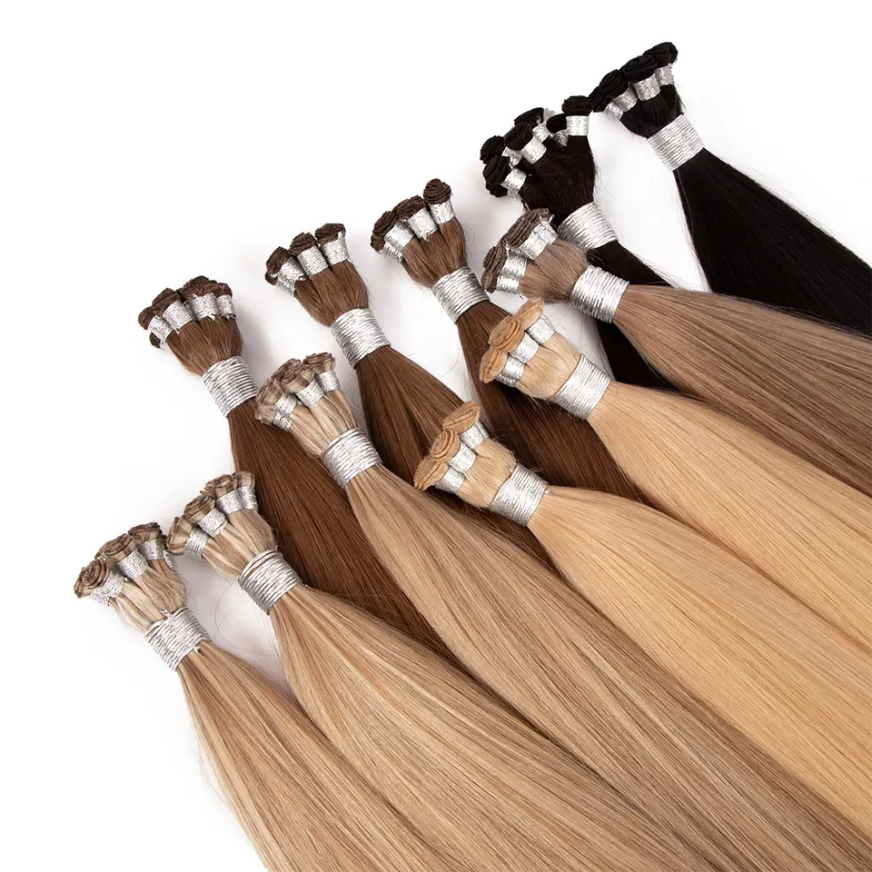 Hot Selling European Human Hair Hand Tied Weft Hair Extension Cuticle 12a Hand Tied Weft Extensions